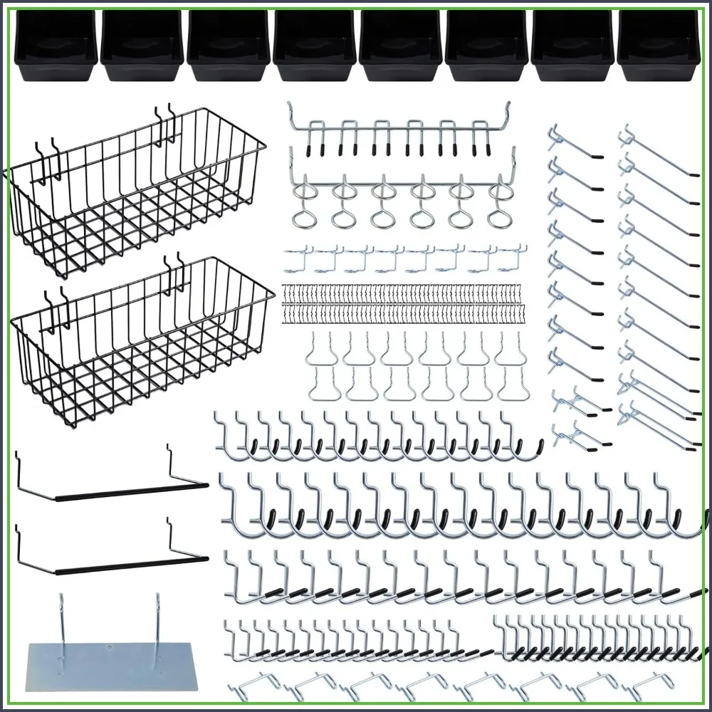 

246PCS Pegboard Accessories Organizer Kit - Hooks, Bins, Baskets, Paper Towel Holder for 1/8 & 1/4 Pegboard, Garage Storage