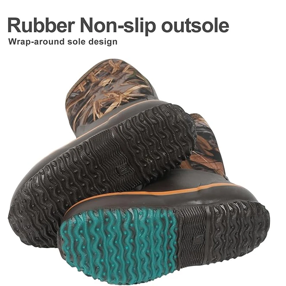 Tactical Children's Warm Rain Boots Waterproof Camo Mud Boots Winter Fleece-Lined Snow Boots for Hunting Fishing Outdoor Play