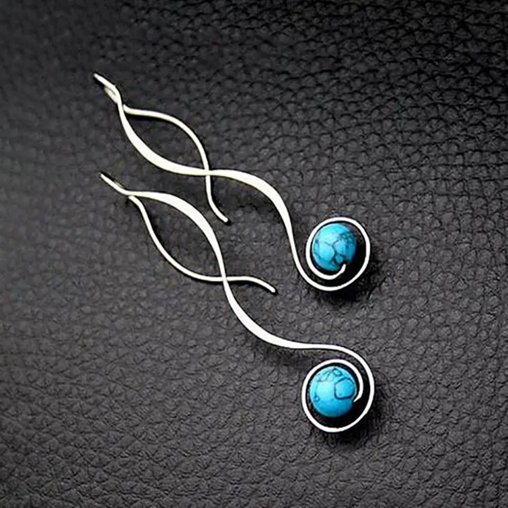 

Blue 1 Pair Vintage Simple Elegant Faux Turquoise Earrings Alloy Ladies Dangle Earrings Long Style for Gifts Women's earrings