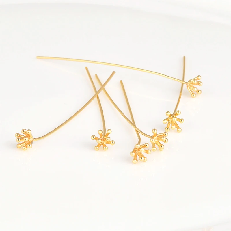 4pcs copper plated 18K gold flower core stamen ball needle DIY hand made jewelry hair decoration basic accessories materials