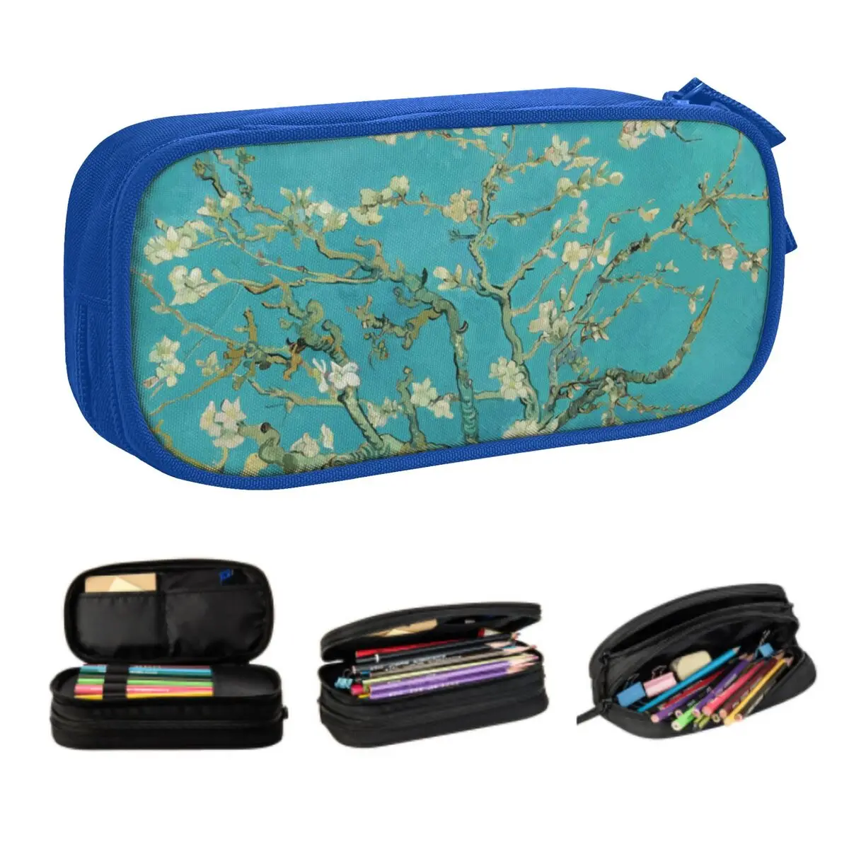 Custom Almond Blossoms Vincent Van Gogh Pencil Cases Big Capacity Art Flowers Painting Pencil Bag Pouch Students Stationery