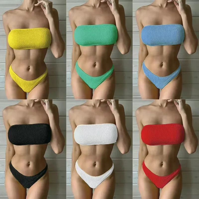 

Fashion Bikini Textured Swimwear Women 2023 High Cut Swimsuit Women Bathing Suits Solid Brazilian Bikinis Set