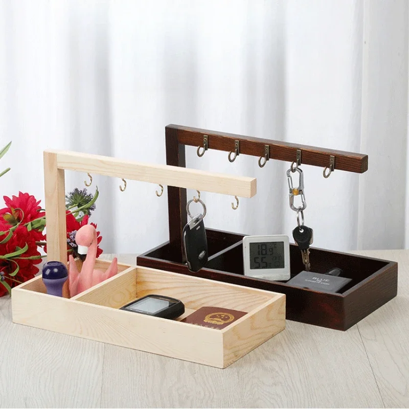 Solid Wood Key Storage Ornaments Creative Foyer Shelf Retro Stowage Tray High Aesthetic Table Display Exquisite Home Decorations