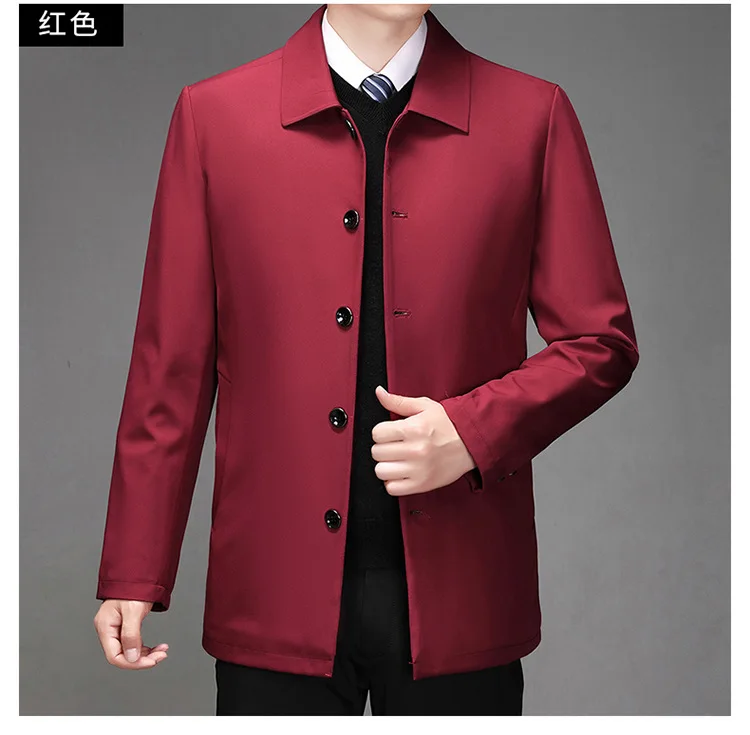 2025, hochwertige Herrenjacke mittleren Alters, lockere, lässige Frühlings- und Herbstkleidung, Mantel für Papa mittleren Alters, einreihige Knopfjacke – Detail 10
