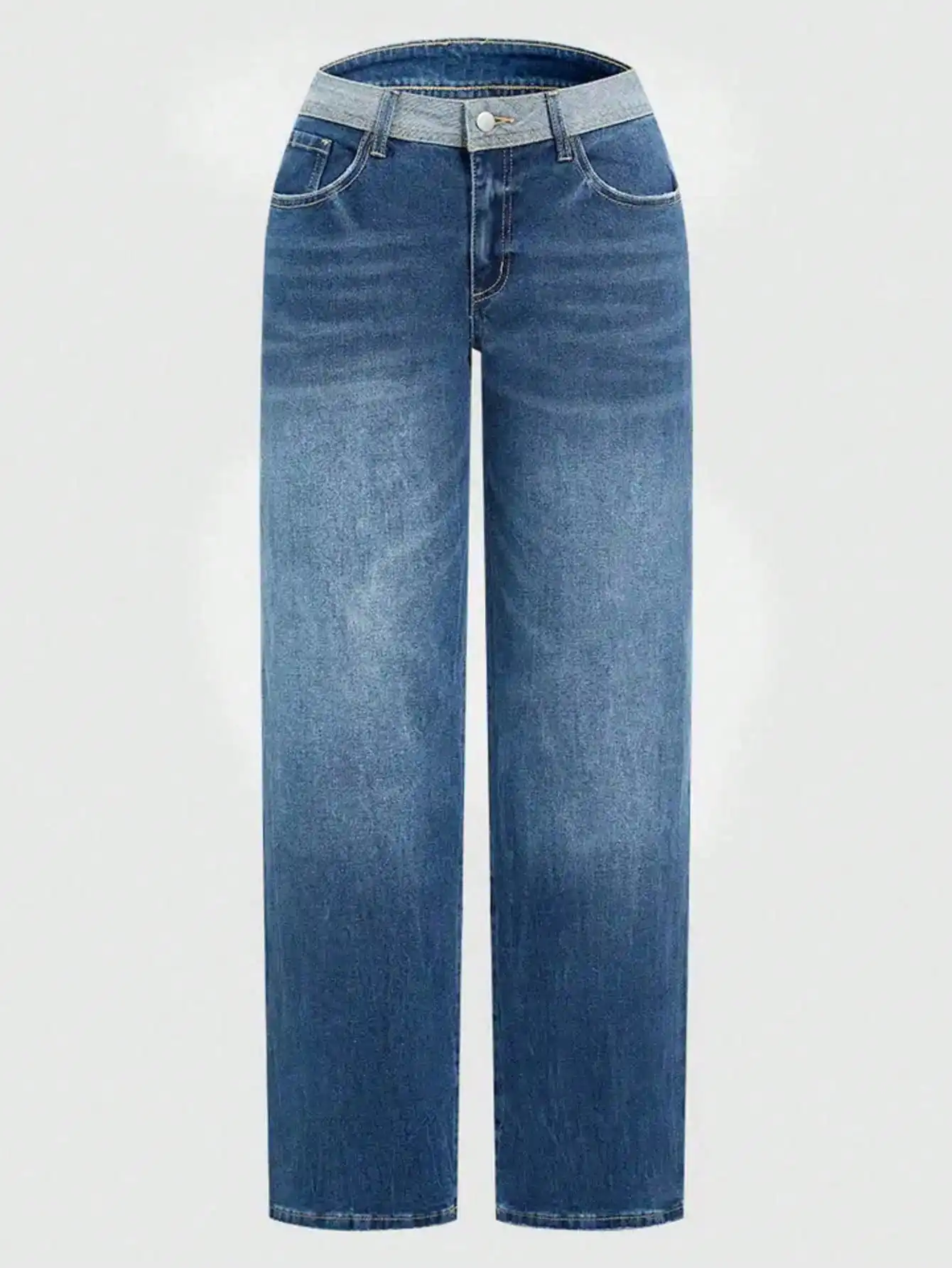 Jean en denim délavé à revers pour femme – Vêtements décontractés élégants et confortables