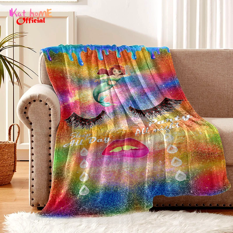 

Mermaid Eyelashes Blanket Rainbow Sequin Fruit Juice Throw Blanket Plush Fluffy Flannel Fleece Blanket Soft Throws Birthday Gift