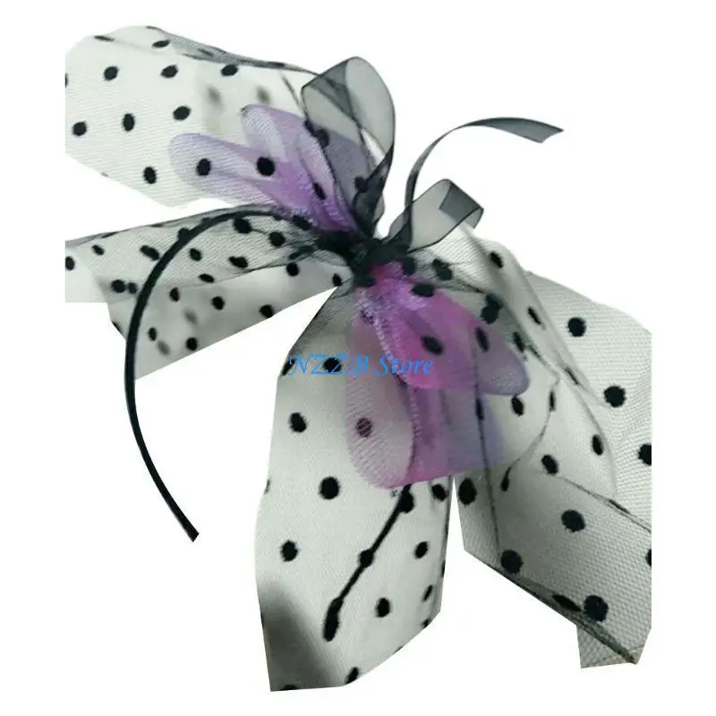 

T21F Womens Vintage Tea Party Fascinators Hat Ultra-Large Polka Dot Bowknot Headband