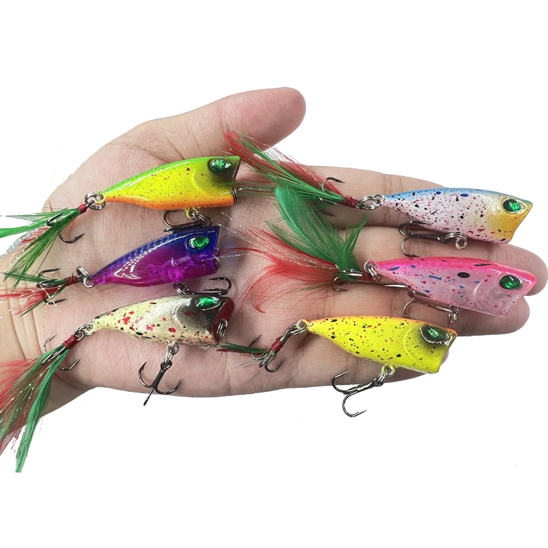 Popper Lure 6 Colors 4.3cm Plastic Hard Bait 4g With Feather Bionic Fake Bait Freshwater Saltwater Temptation Fishing Equipment