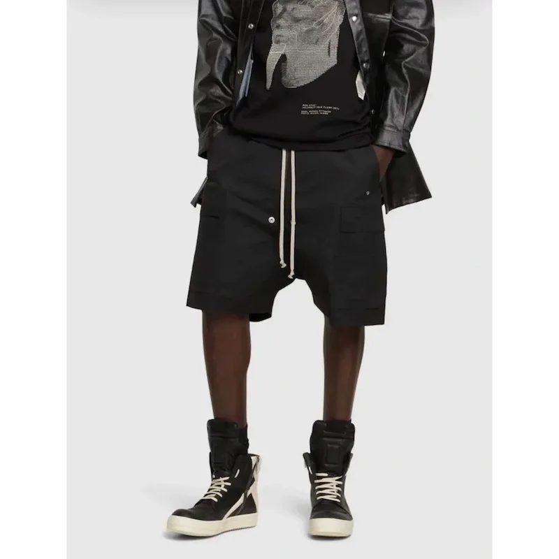 

RO Sle k Trendy Brand Dstring Work Pants Men's Women's Side ket Tee-Dimensional Loose Straight Street Five-Quart...