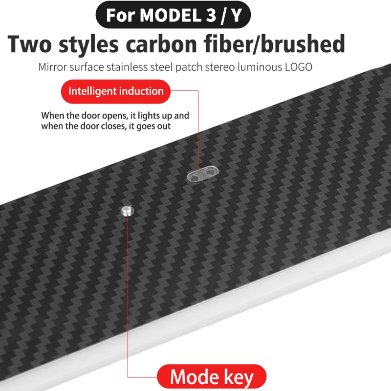 Carbon Fiber For Tesla Model Y Model 3 LED Car Door Sill Light Illuminated Welcome Threshold Scuff Plate Pedal light Lamp RGB