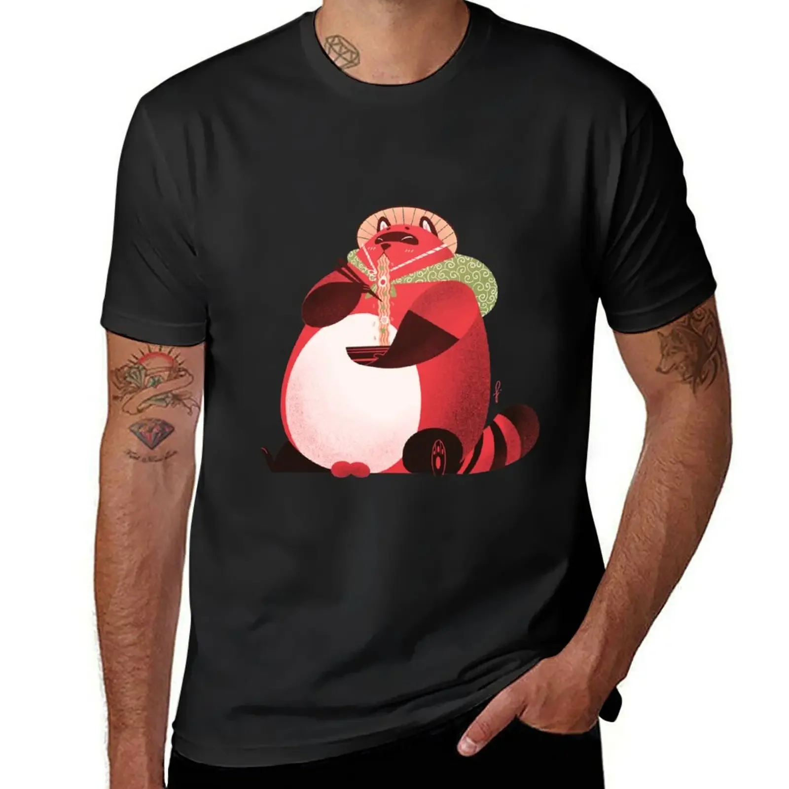 Red Tanuki eating Ramen T-Shirt blacks plus size clothes cheap stuff mens plain t shirts