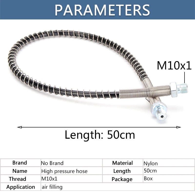 50cm High-Pressure Nylon Hose M10x1 Thread PCP Pneumatics Air Refilling with Spring Wrapped 40Mpa 400Bar 6000psi Air Pumps Parts