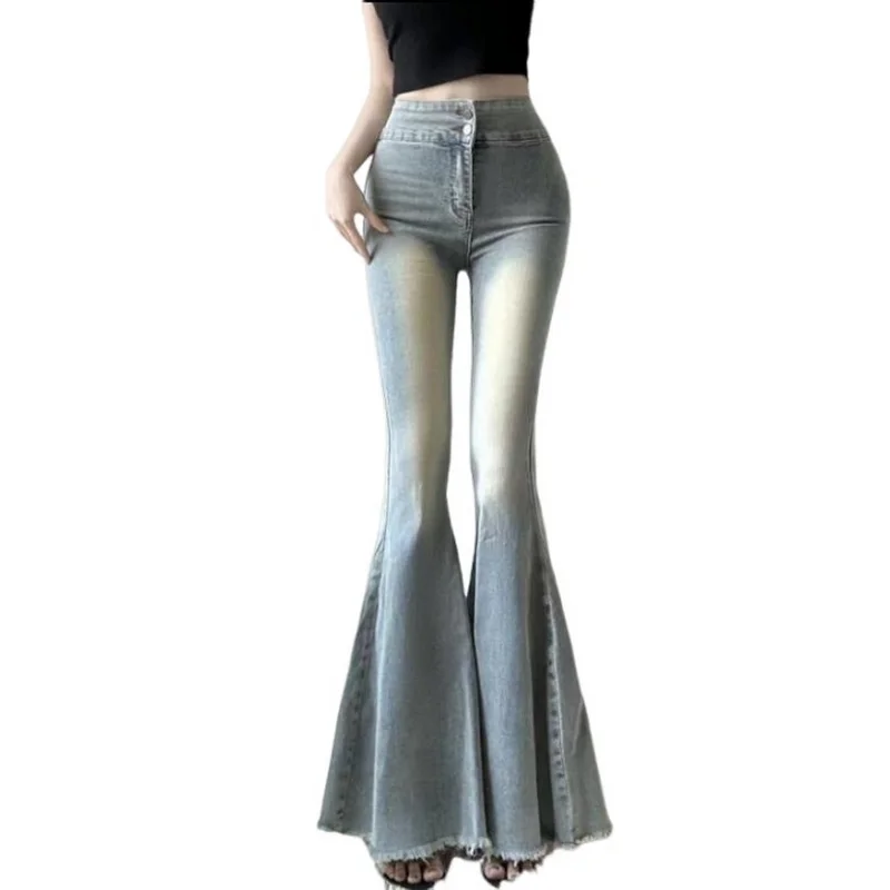 Fishtail Jeans For Women , High Waist Slightly Flared Pants Wide Leg Floor Mop Pants