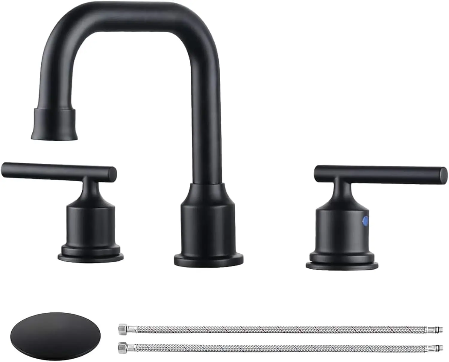 

Two Handles Widespread 8 Inch Bathroom Faucet Black, 3 Pieces Basin Faucet with 360 Degree Swivel Spout for Lavatory Sink
