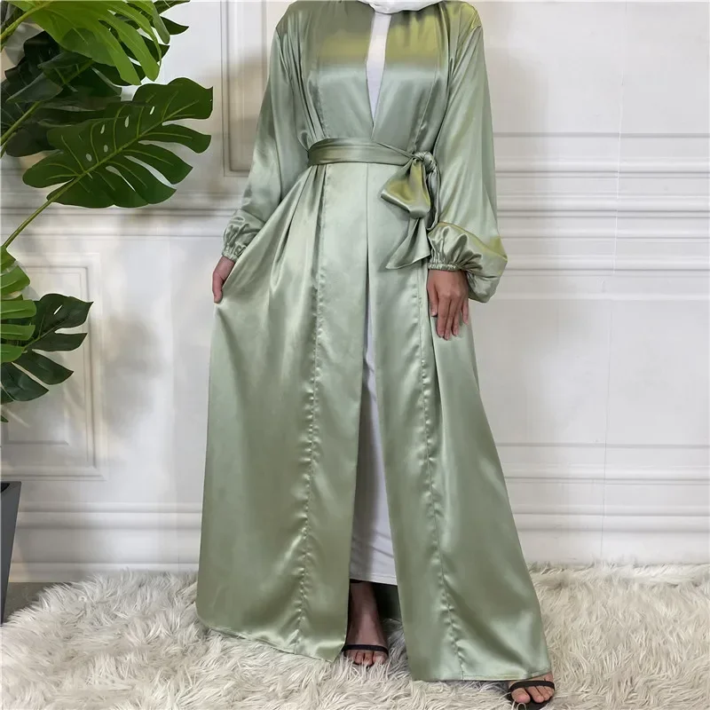 Dubaï ouvert Abaya femmes musulmanes Satin Kimono Cardigan longue Robe Maxi Eid fête Ramadan caftan islamique arabe Robe Jalabiya robes