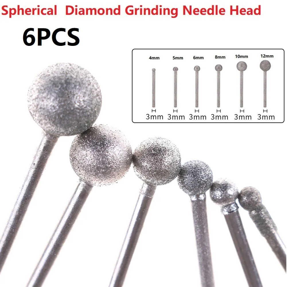 

6PCS/Lot Diamond Round Ball Burr Drill Bit Set Grinding Wheel Diamond Tools For Carving Engraving Drilling 4-12mm Tools