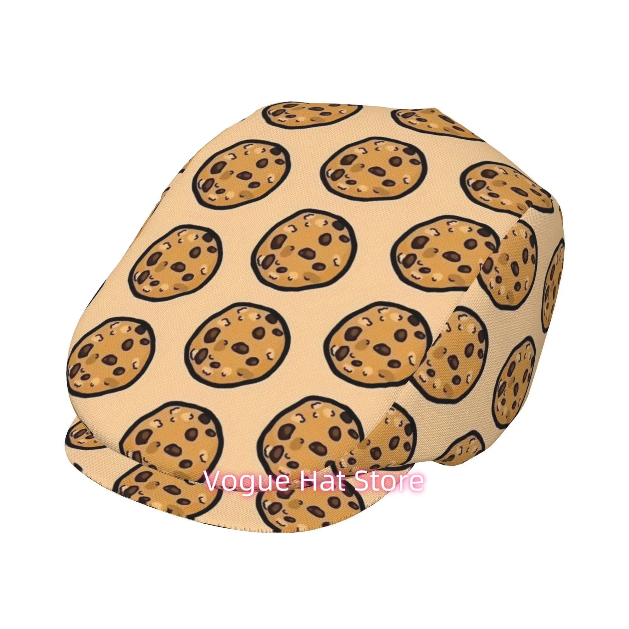 1pc Chocolate Chip Cookie Pattern All-over Printed Beret, Retro Newsboy Cap, Unisex, a Must-have Fashion Accessory for Outdoor L