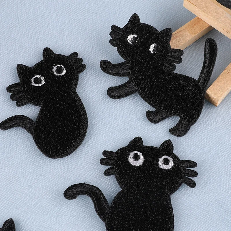 Cartoon Black Cat Badge Patches for Clothing Logo Accessories Decorative Patch Stickers DIY Embroidered Applications for Sewing