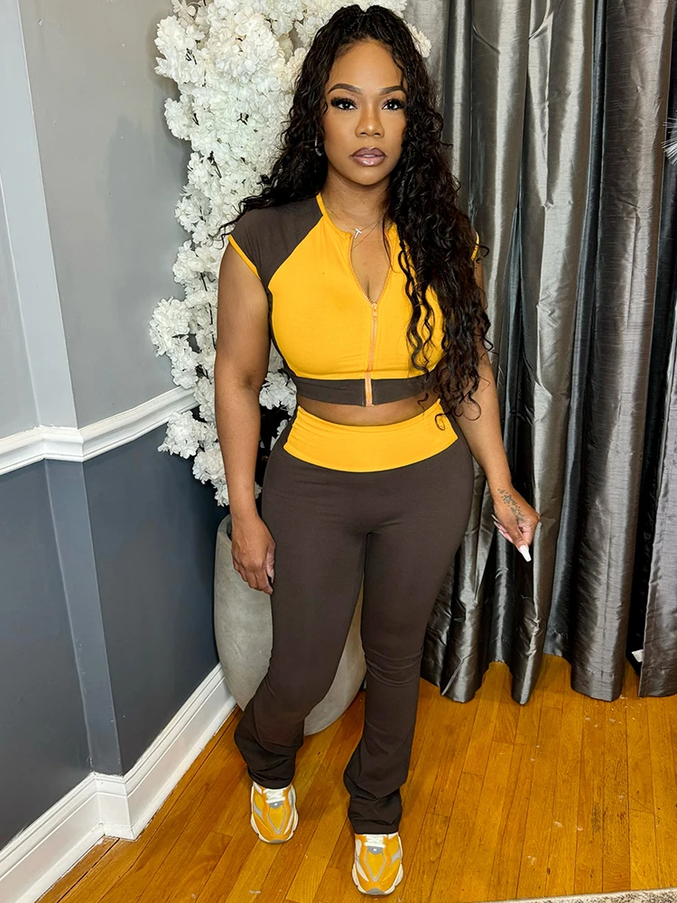 

Weird Puss Casual Sporty 2 Piece Set Tracksuit Women Patchwork Shorts Sleeve Crop Tops+Leggings Matching Street Stretch Outfits