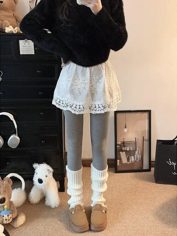 

Модная многослойная юбка А-силуэта больших размеров с кружевной отделкой, с высокой талией, базовый слой, женская, осенне-зимняя