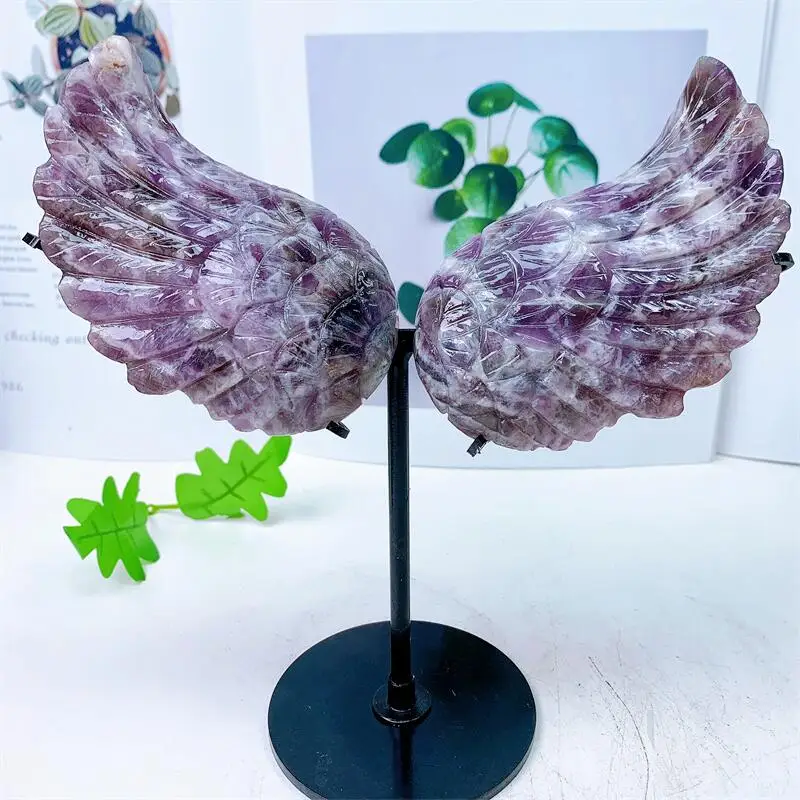 

Natural Moss Agate Angel Wings Crystal Carving Crafts Healing Energy Stone Fengshui Birthday Gift Home Decoration 1pair