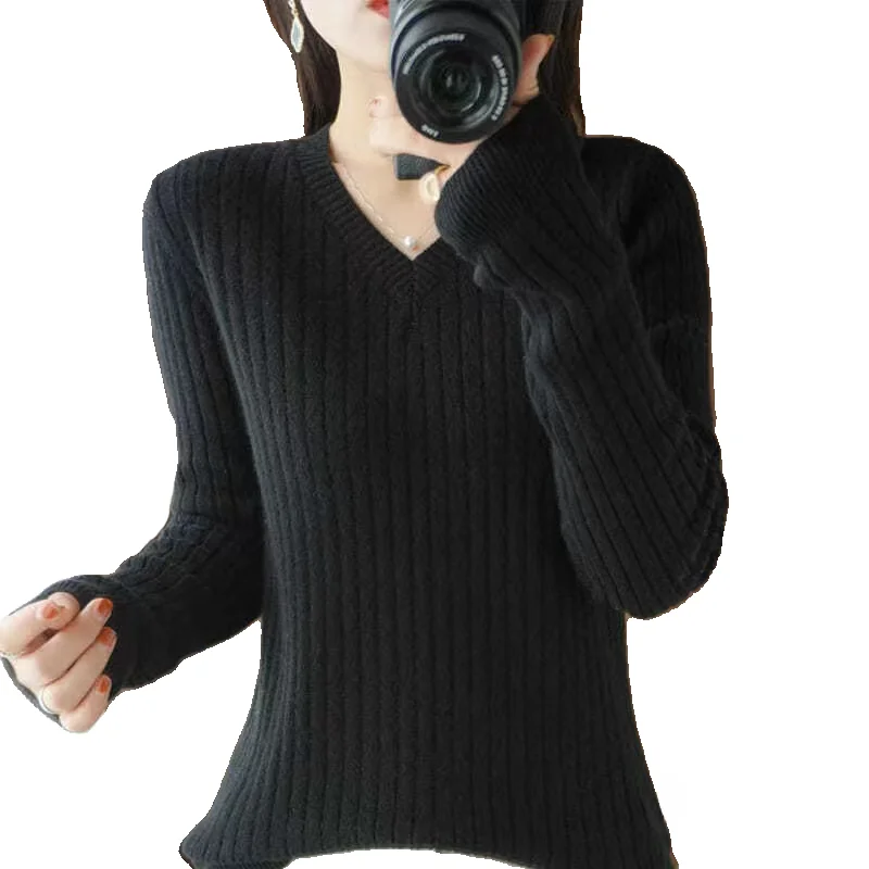 Pull ample en v pour femmes, couleur Pure, haut tricoté, décontracté, coupe confortable, Long, Sve Crew Ne, automne