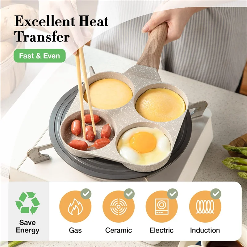 กระทะไข่กระทะไข่เจียว, กระทะไข่ไม่ติด 4 ถ้วย, หม้อหุงไข่กระทะกระทะไข่สําหรับอาหารเช้า, แพนเค้ก, แผ่น, กระทะเครป