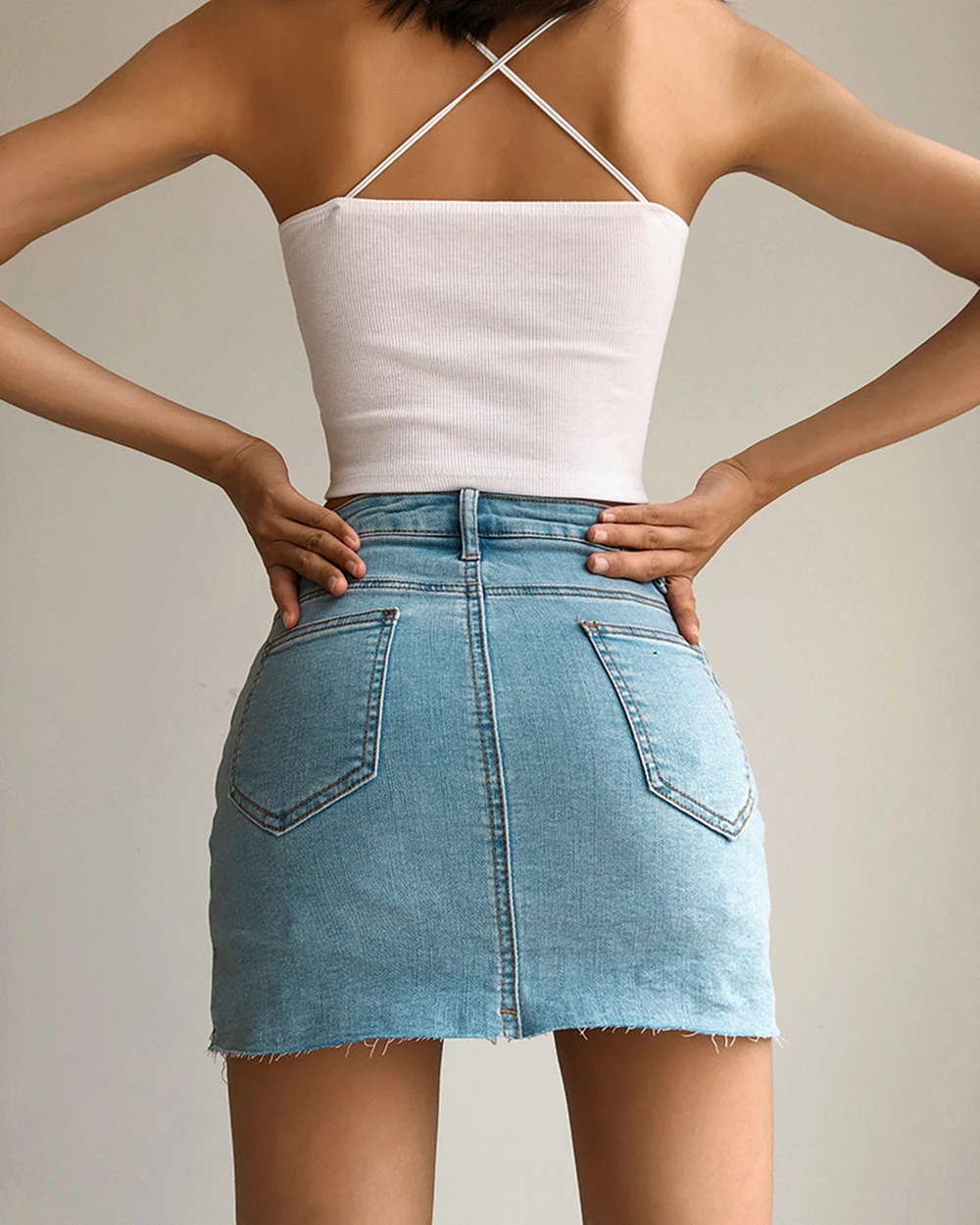 Sommer neue Damen Retro Denim kurzen Rock hoch taillierte A-Linie zerrissene Kante ausgefranst