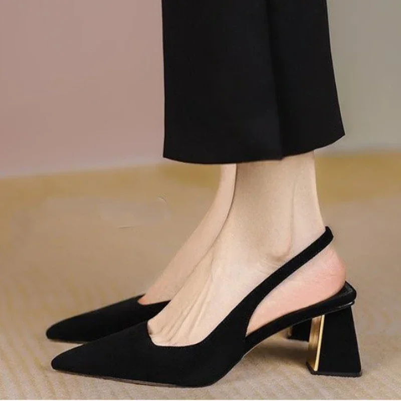 Women Pumps Hot Sale Black High Heels Shoes Sandals Summer 2023 New Party Sexy Thick Mules Shoes Slippers Ladies Wedding Zapatos