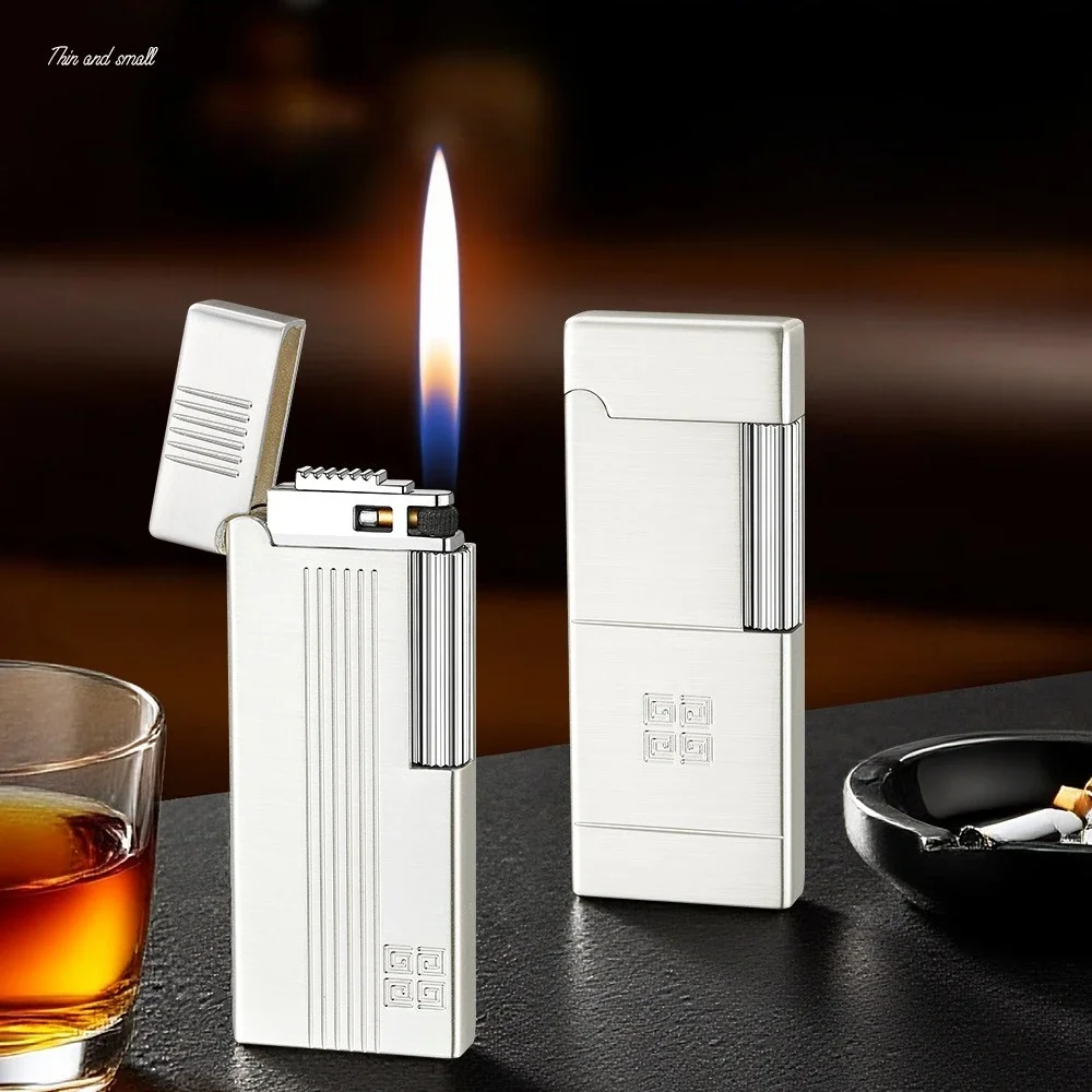 Metal Thin Alloy Material Lighter Adopts Deep Carving Technology, Electroplated Grinding Wheel, Open Flame Lighter, Men's Gifts
