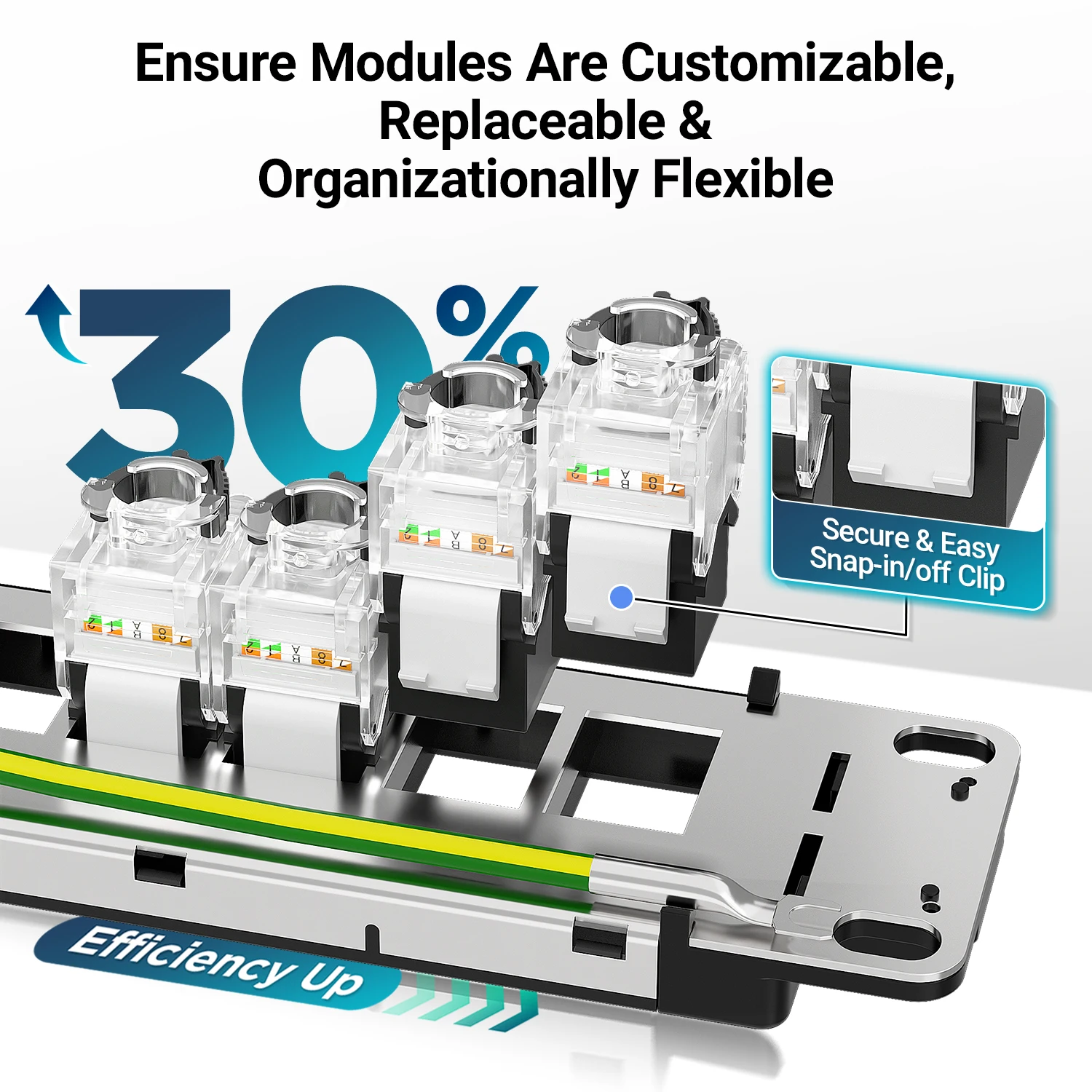 AMPCOM 1U 24-poorts Keystone-patchpaneel, UTP/STP rackgemonteerd met achterkabelbeheersbalk, UTP CAT6/CAT6A Keystone-aansluiting