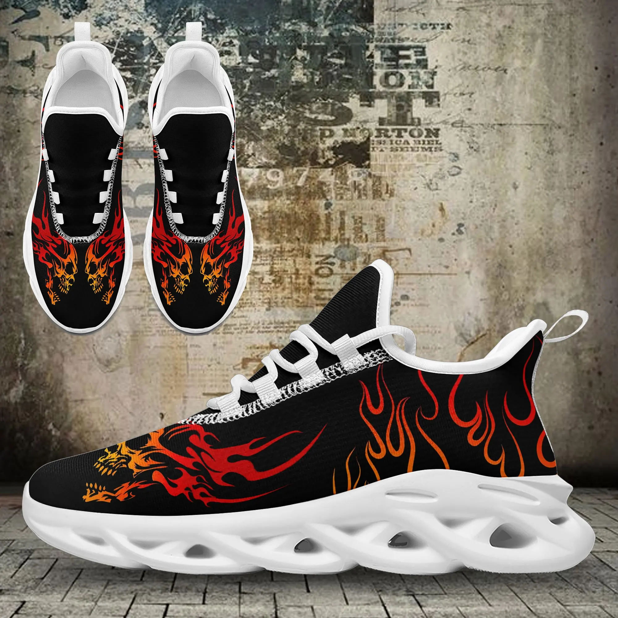 Customization New Lightweight Casual Sneakers For Women Featuring A Punk Street Style With A Flame Skull Design, Perfect