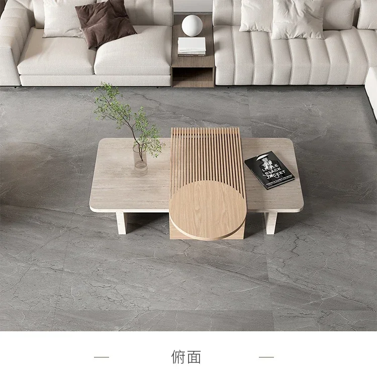 

Minimalist Italian solid wood natural travertine coffee table