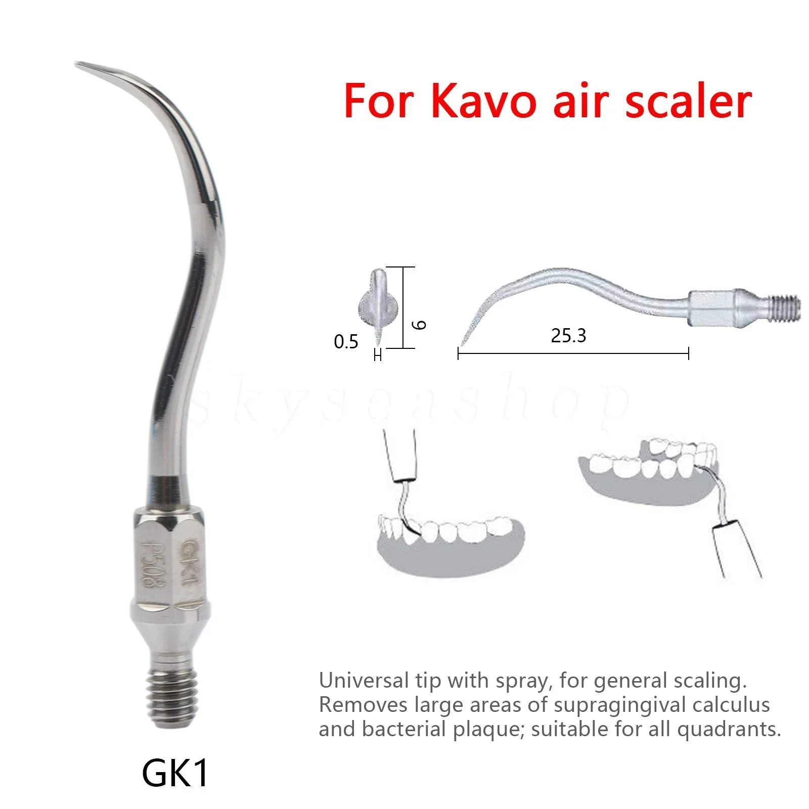 5pcs Dental Ultrasonic Scaler Tips GK1/GK2/GK3/GK4 for KAVO Scaling Handpiece SONICflex