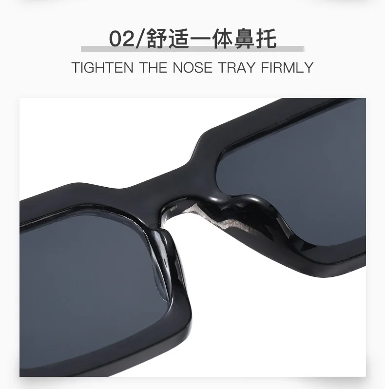 Retro Großen Rahmen Frauen Quadratische Sonnenbrille Schwarz Rechteck Coole Männer Sonnenbrille Einteilige Designer Sonnenbrille für Weiblich Männlich – Detail 6