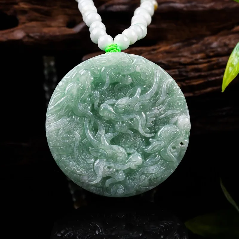 Jadeite Pendant - Round Dragon Plaque with Double-Sided Carving