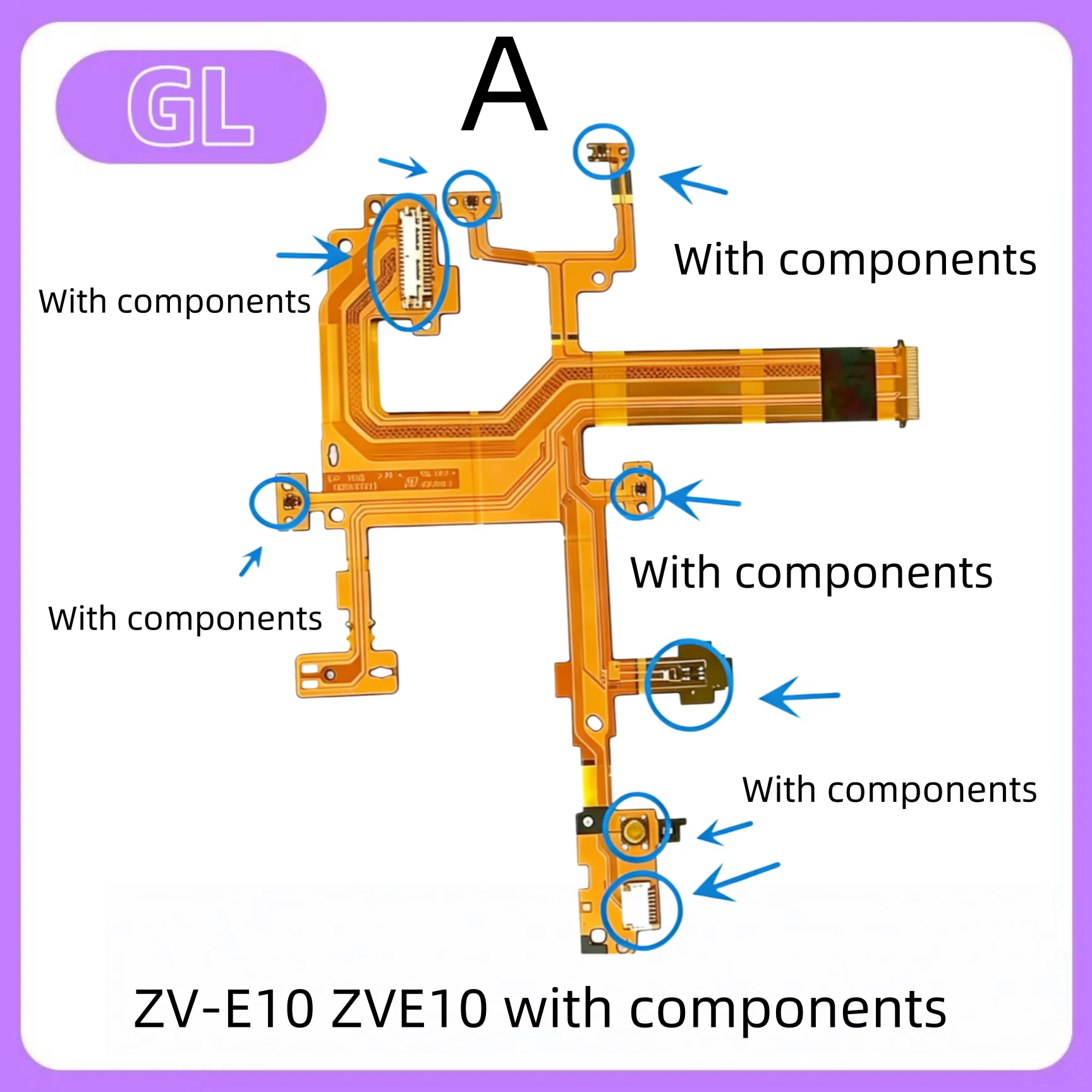 

for Sony cameras ZV-E10, ZVE10, ZV1, ZV-1; rear cover flex cable, large display flex cable with components.
