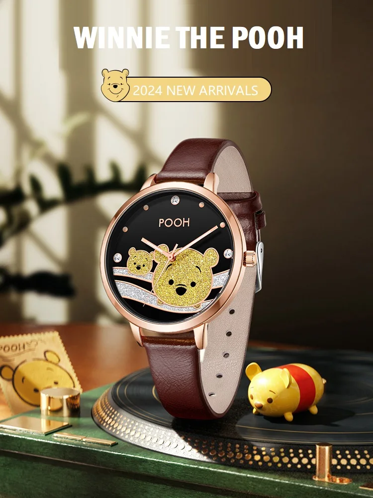 Disney Winnie Pooh-Reloj de pulsera de cuarzo con esfera giratoria para niños, cronógrafo de dibujos animados, resistente al agua