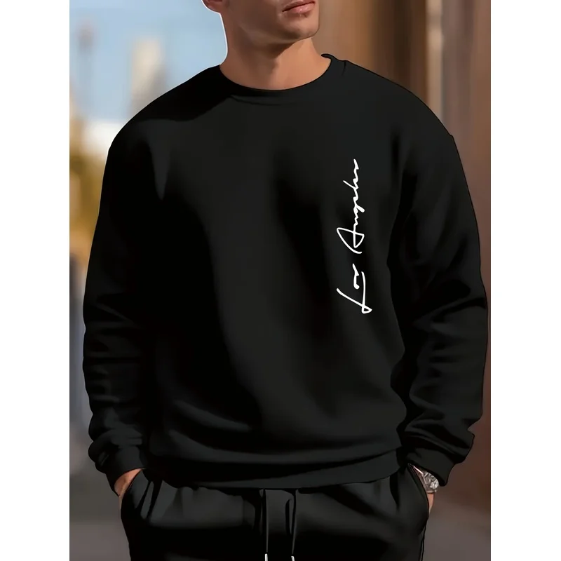 Crew Neck Sweatshirt / Side English Letter Print /  Fashion / Fleece Sweatshirt