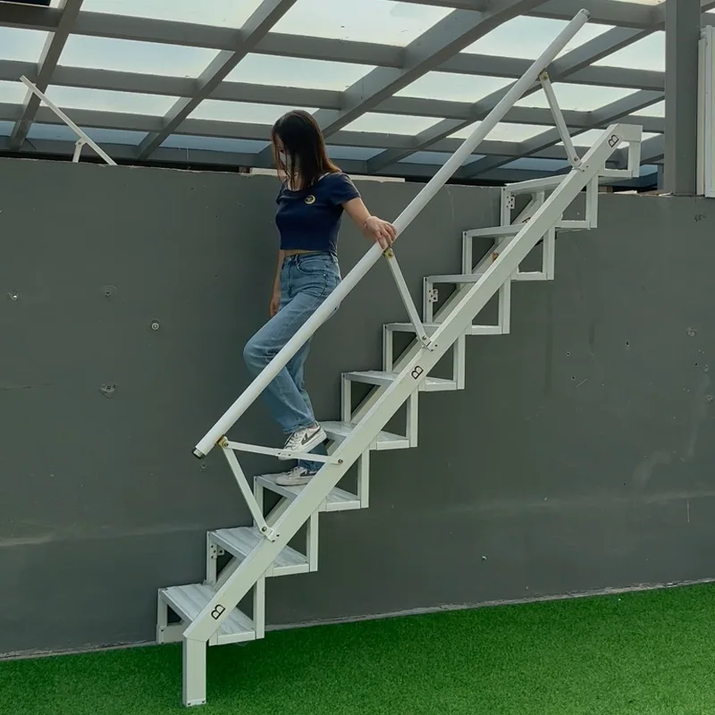 

Aluminum alloy wall-mounted attic telescopic ladder folding, staircase household folding and lifting stairs against the wall
