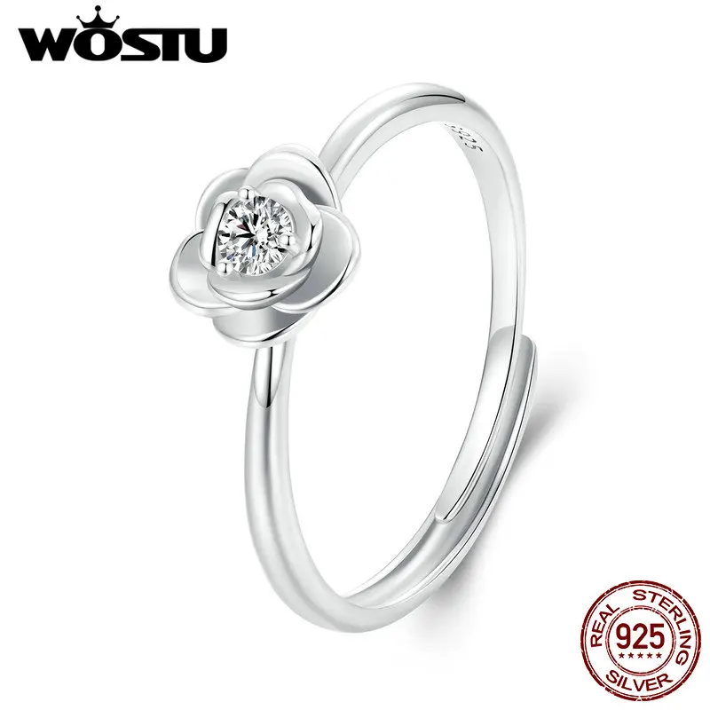 

WOSTU Rose Flower Moissanite Open Ring For Women 925 Sterling Silver 3MM 0.1Ct Diamond Cut Engagement Moissanite Rose Rings