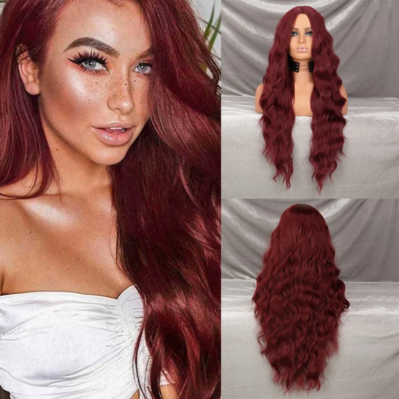 Women's 28inch Long Water Wave Synthetic Machine-Made Wig