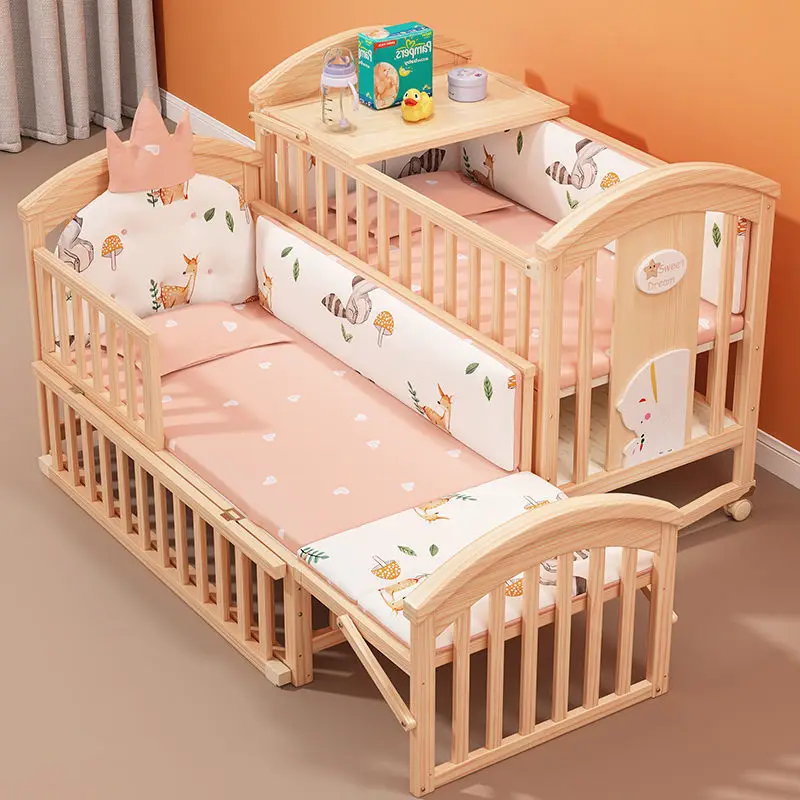 

2025 crib solid wood multi-functional baby bed cradle small removable