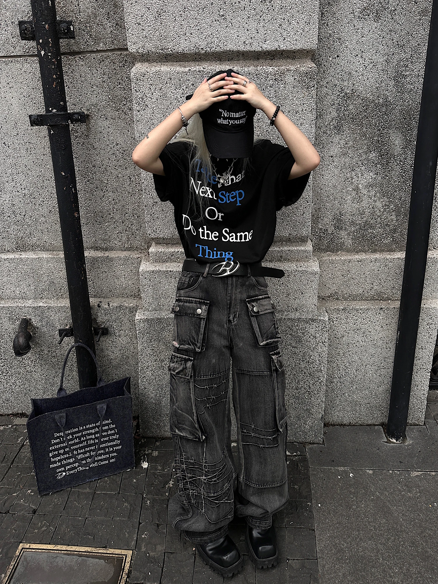 

TRBRUIFT k Street Heavy Du Waed Embroidered Multi ket Wide Leg Straight Cut Denim Jeans Youth Trendy Casual Wear