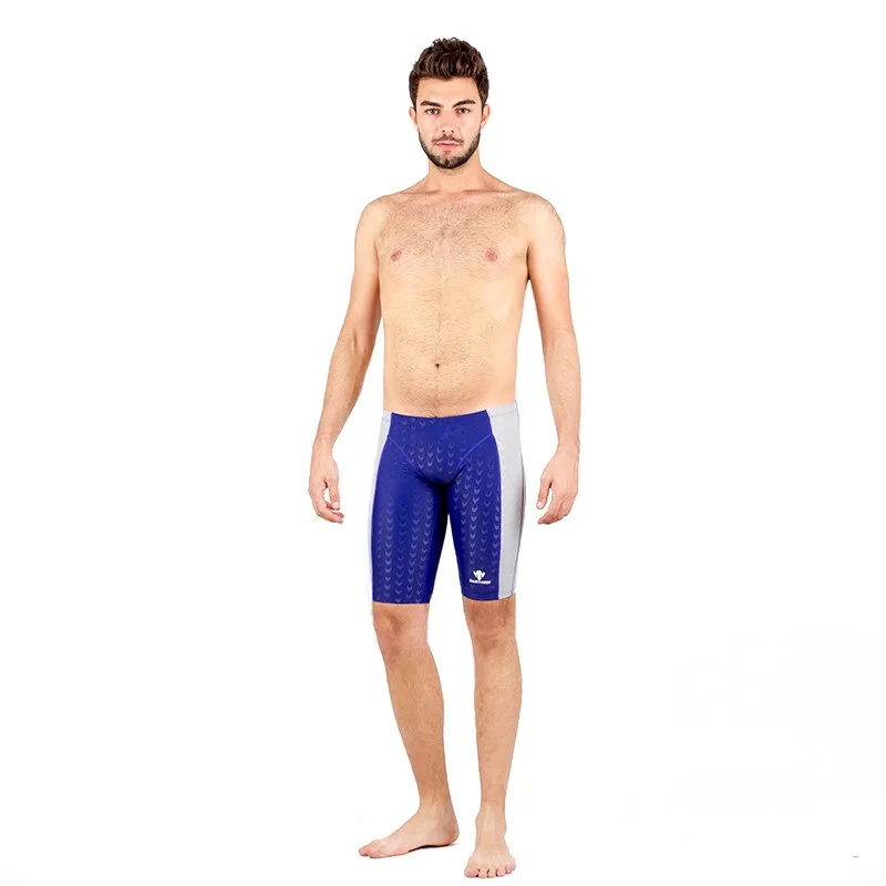 Professional Sharkskin Fabric Men\'s Swimming Trunks Medium and Large Boy\'s Shorts Competition Training