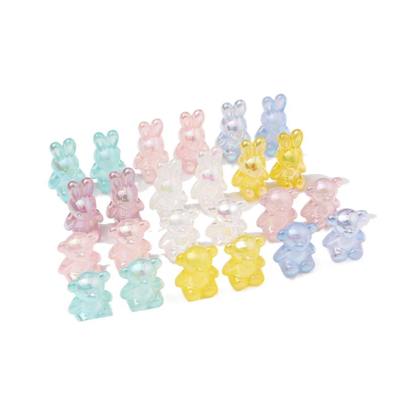 Lovely jelly magic color bear white rabbit big hole Beaded DIY jewelry bracelet necklace accessories materials 6pcs