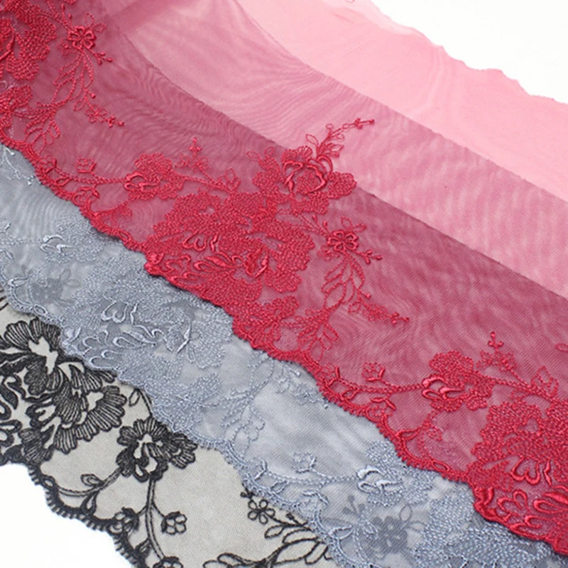 

40Yards Embroidered Lace Trim Trimmings Black Red Floral Edge Mesh Sewing Materials Wedding Dress Accessories Craft