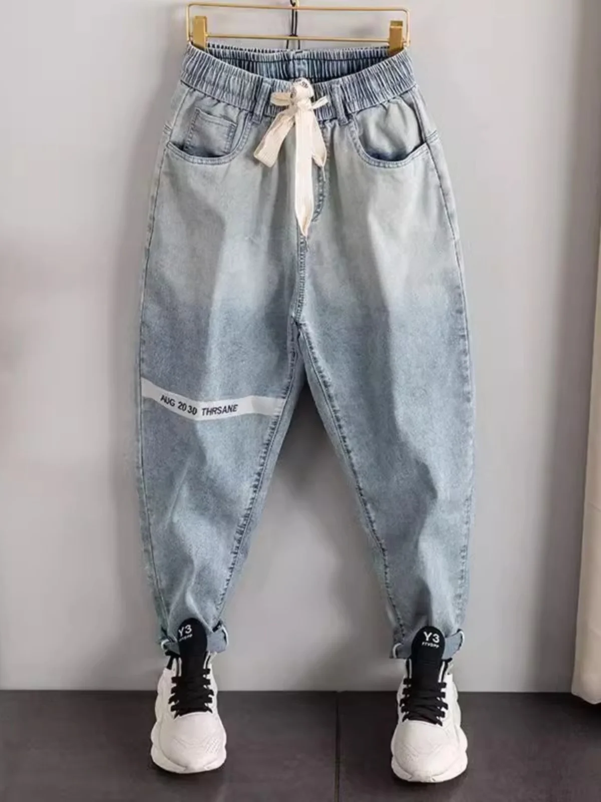Spring Special Large Size Men's Loose Fit Slim Jeans Nine Points Casual Harlan Pants High Waist Wide Leg Trousers Youth Faion