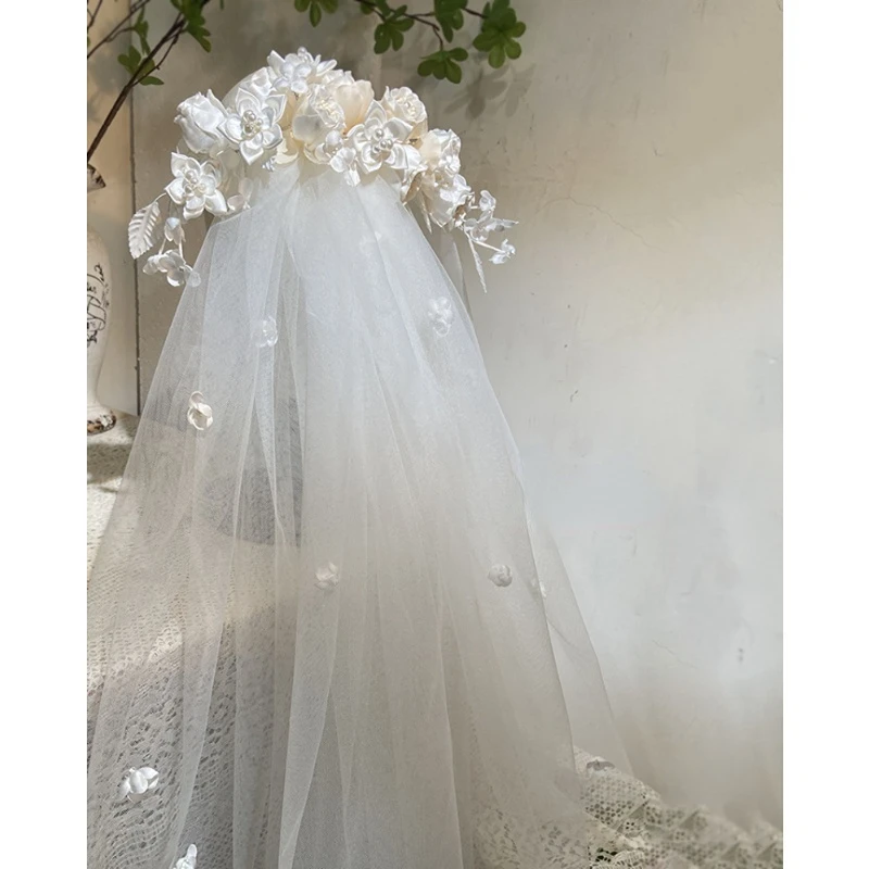 satin bud gradient hair comb floral veil hard yarn modeling wedding head jewelry