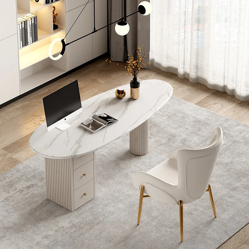 

Nordic minimalist modern boss table beauty salon consultation desk light luxury writing desk home special-shaped rock slab desk